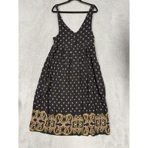 Capacity Dress Womens Small Black Boho Embroidered Floral Rayon Pockets Summer